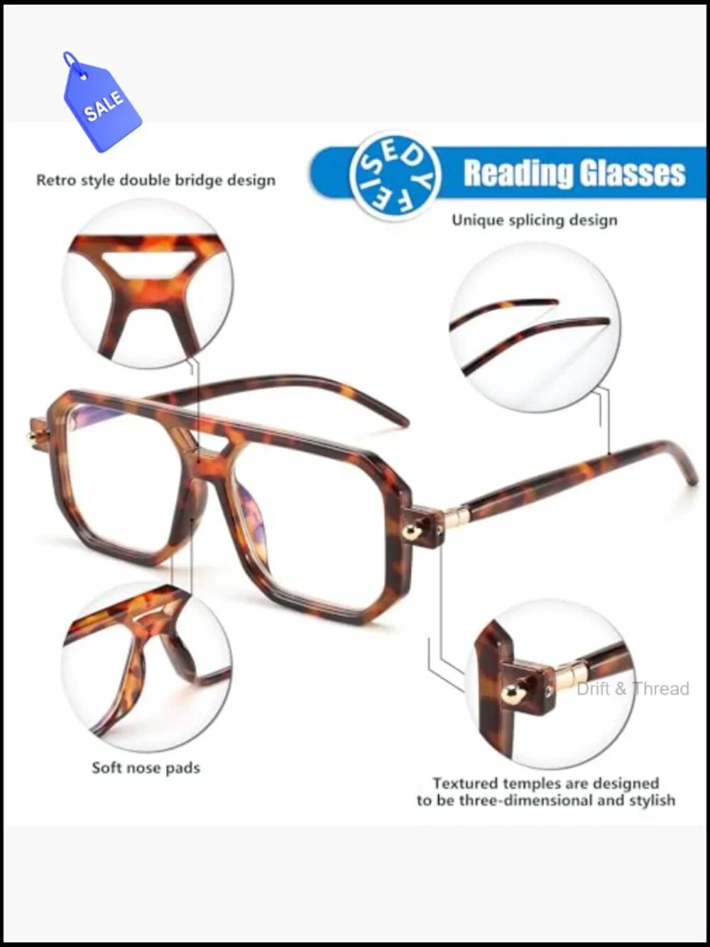Vintage Square Blue Light Reading Glasses Unisex 1950s Mens Womens